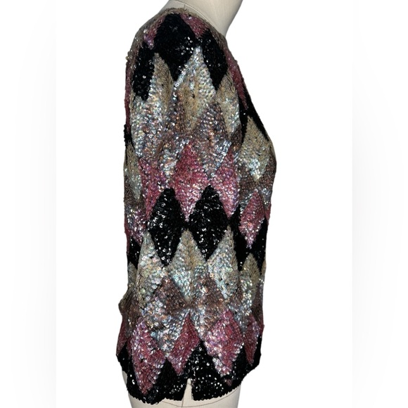 Vintage Valentina diamond pattern iridescent sequin blouse - Picture 3 of 15